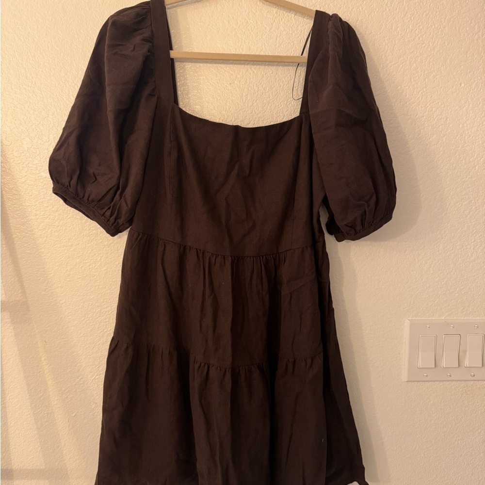 House of Harlow 1969 Chocolate Brown Tiered Babydoll Mini Dress Square Neck - Picture 5 of 8